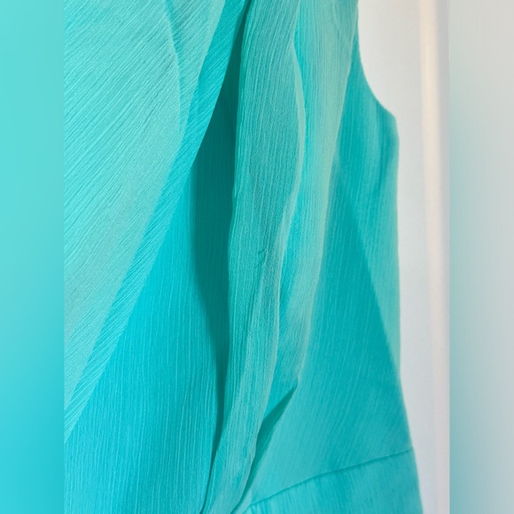 David’s Bridal long one-shoulder crinkle chiffon dress | Spa color - Picture 4 of 8